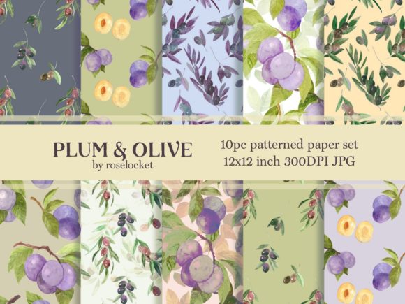 Download Plums and Olives Scrapbook Paper Set - Scrapbook Collection
