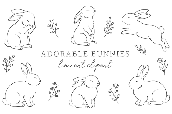 Download Minimalist Line Art of Six Cute Bunnies - Minimal Collection