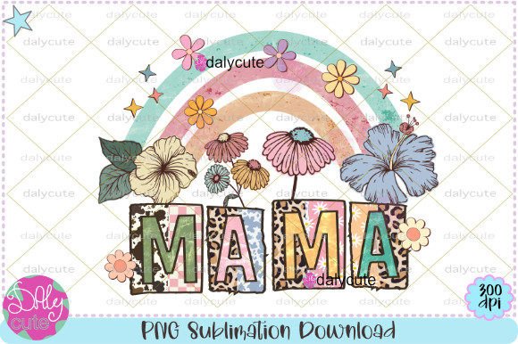 Download Mama Retro Rainbow Boho Flowers PNG - Retro rainbow Collection