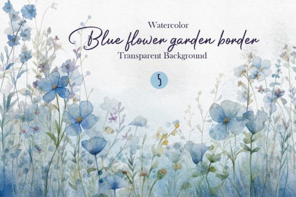 Download Watercolor Blue Flower Garden Border PNG - Blue Collection