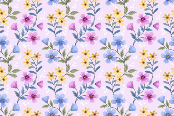 Download Pink Yellow and Blue Flower Pattern. - Blue Collection