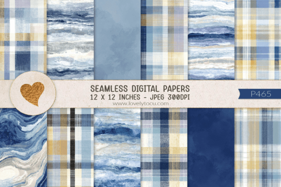 Download Beachy Blue Waves and Plaid Papers - Blue Collection