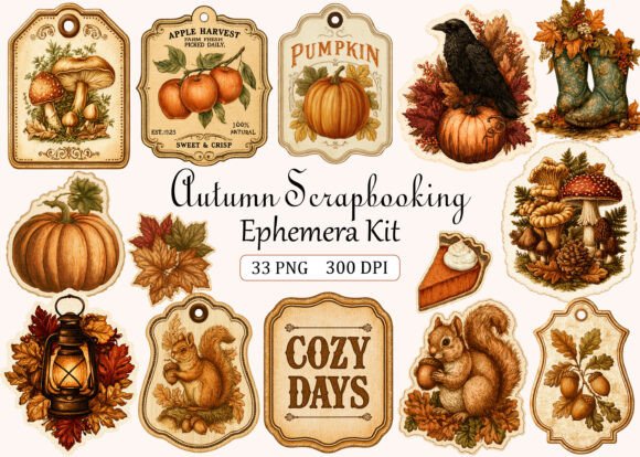 Download Autumn Scrapbooking Ephemera Kit - Scrapbook Collection