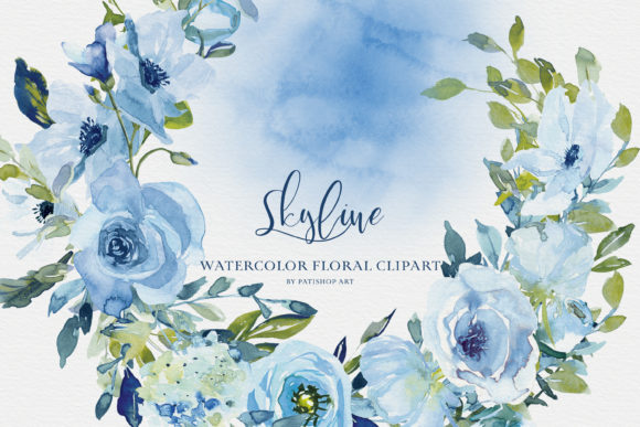 Download Watercolor Blue Flowers Clipart Set - Blue Collection