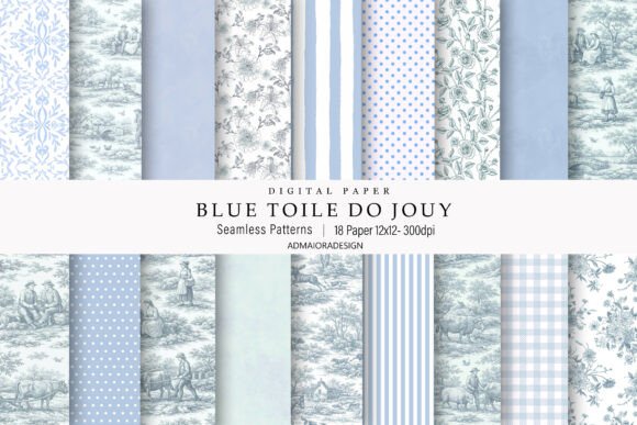 Download Toile De Jouy Digital Paper Blue - Blue Collection