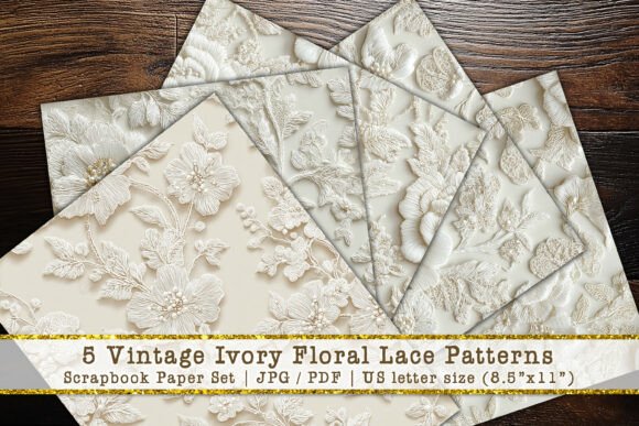 Download Ivory Floral Lace Scrapbook Paper Set - Scrapbook Collection