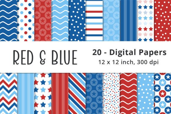 Download Red, White, &amp; Blue Stars Pattern Paper - Blue Collection