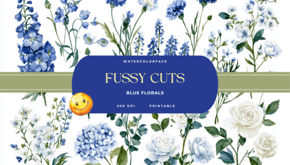 Download Blue Floral Bridal Watercolor Fussy Cuts - Blue Collection